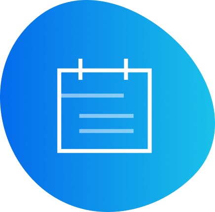 Blue circular icon with a calendar symbol, representing upcoming events