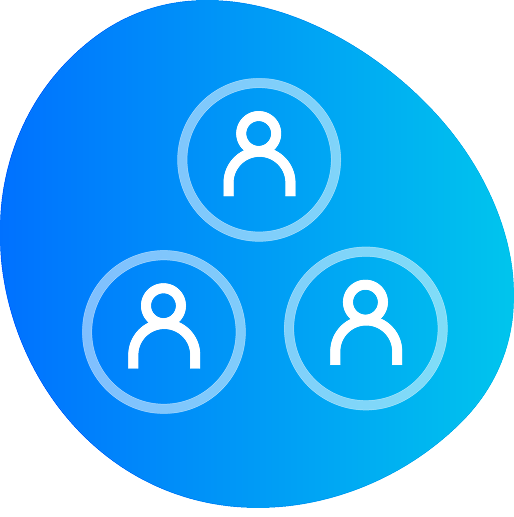 Blue circular icon with three outlined person symbols