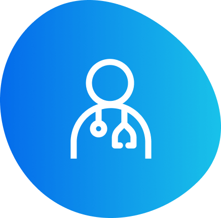 Blue circular icon of a person with a stethoscope, representing content for healthcare professionals
