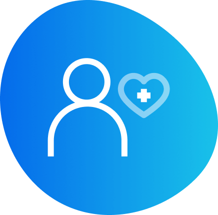 Blue circular icon of a person and heart outline, representing content for patients